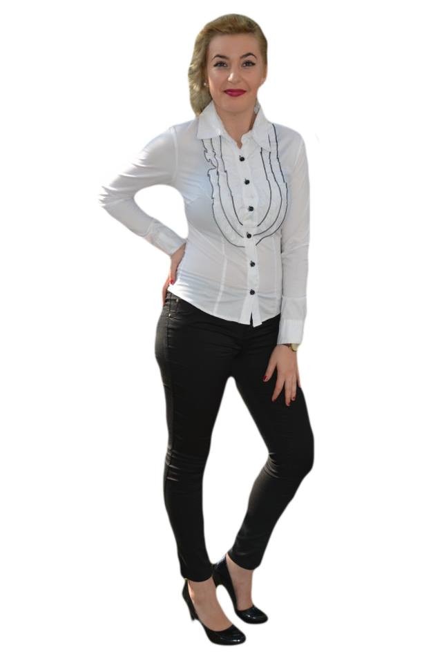 Camasa office volanas cret in fata, nasturi, D&J Exclusive, Alb
