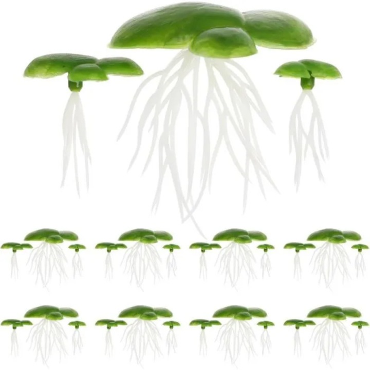 Plante plutitoare artificiale pentru acvariu si iaz, set de 36, tip duckweed, plastic cu radacini, verde/alb, cod cidiscount-xwx-260810-450