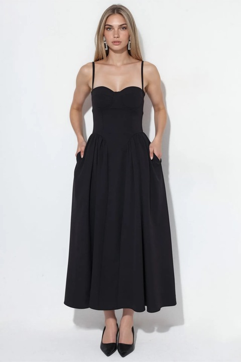 Rochie midi HiCCUP eleganta uni negru crep