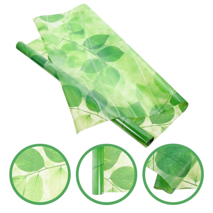 Folie decorativa pentru geam ZYBLSSBB LSM2xh206-BCS0080646, folie PET opaca cu model frunze verzi, 200 x 45 cm