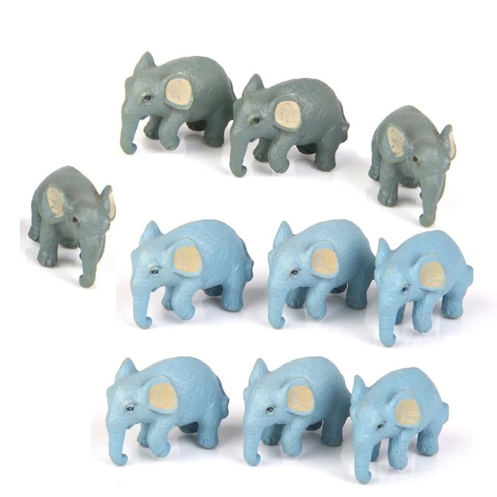 Figurine elefanti miniatura ZYBLSSBB LSM2xh1030-BCS0086551, set 10 buc., pentru micro-gradina/moss, multicolor, 25 x 15 x 10 mm