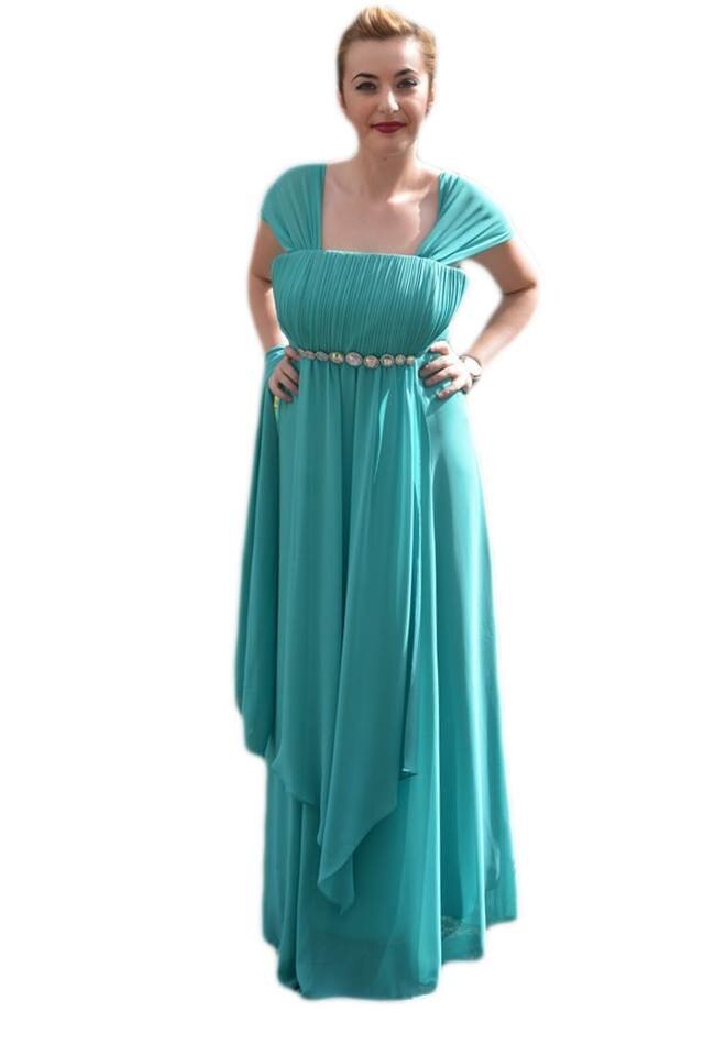 Rochie cu cristale fine, maneci scurte , D&J Exclusive, Albastru