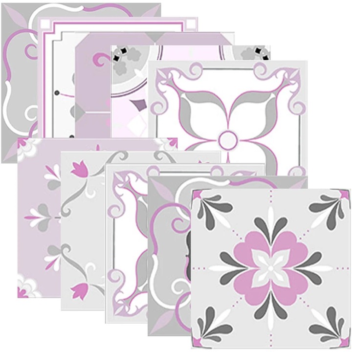 Autocolant pentru placi ZYBLSSBB LSM2xh1046-BCS0086674, ceramic (declarat) / PVC peel-and-stick impermeabil, decor retro vintage, multicolor, set 10 buc, 15 x 15 cm
