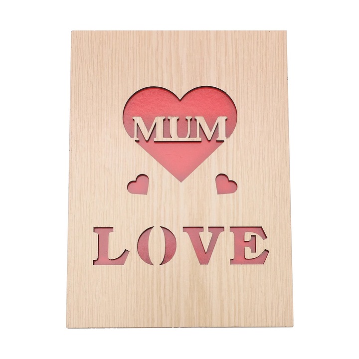 YANYXR BCS2927820 fa üdvözlőlap, "MUM" és "LOVE" kivágással, rózsaszín belsővel, natúr, 15 x 11 x 2 cm