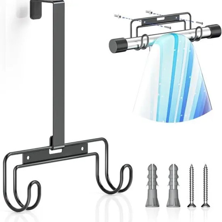 Suport perete pentru masa de calcat K0255-0810-CDCJ49063, cu carlige detasabile, metal, negru