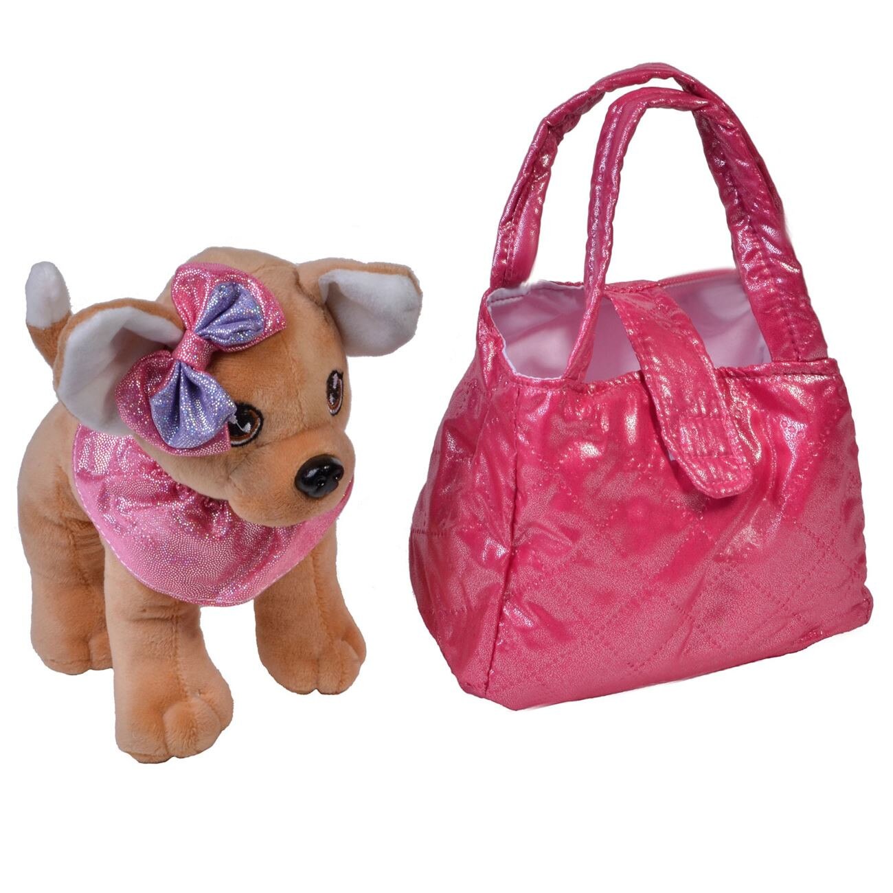 Catelus chiuaua, geanta de transport, fundita, maro/roz, 21 cm