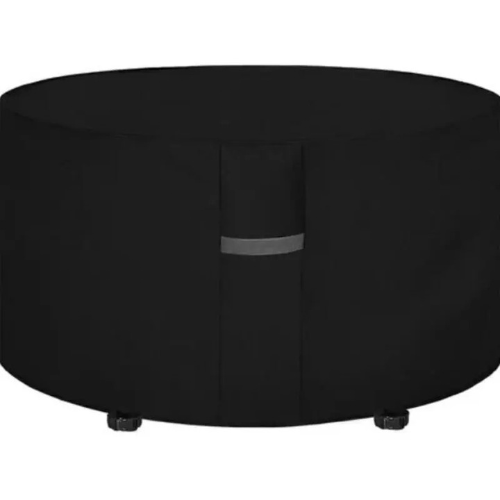 Kerek kerti asztal huzat K0255-0810-CDCJ53156, Oxford anyagból, vízálló, UV-álló, szellőzőráccsal, fekete, 180 x 90 cm