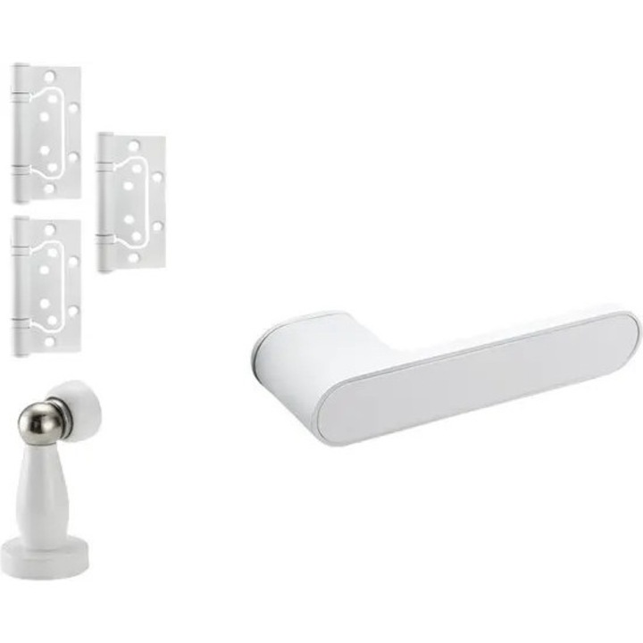 Set manere interioare pentru usa K0255-0810-CDCJ53936, din aliaj de aluminiu, alb, diametru 50 mm