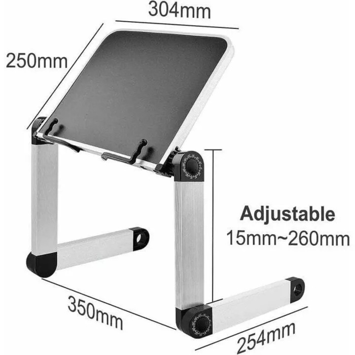 Suport pentru citit pliabil, tava inclinabila 360°, inaltime reglabila 15–260 mm, tava 304×250 mm, negru, K0255-0810-CDCJ52827