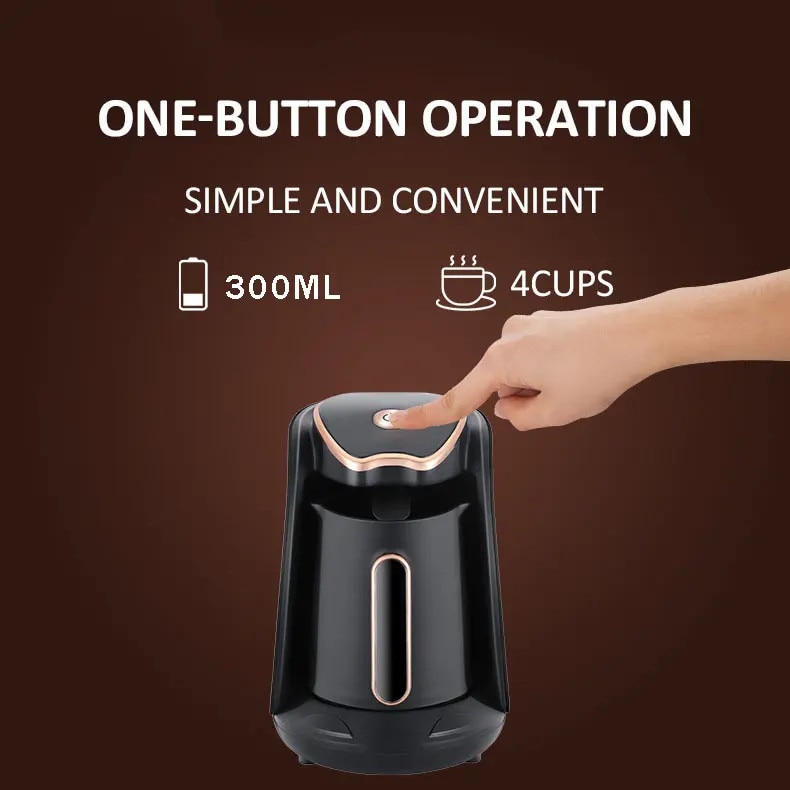 Ibric electric pentru cafea turceasca K0255-0810-CDCJ55858, 600 W, 300 ml, capacitate 4 cesti, anti-reflux, protectie anti-uscare, negru