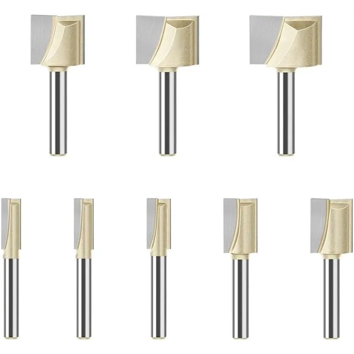 Set de 8 freze pentru lemn K0255-0810-CDCJ54275, drepte din carbura, coada 6 mm