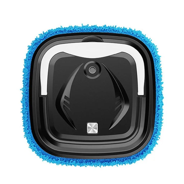 Robot mop K0255-0810-CDCJ59375, pentru uz umed si uscat, corp ultra-subtire 8 cm, 2 lavete microfibra lavabile, negru/albastru