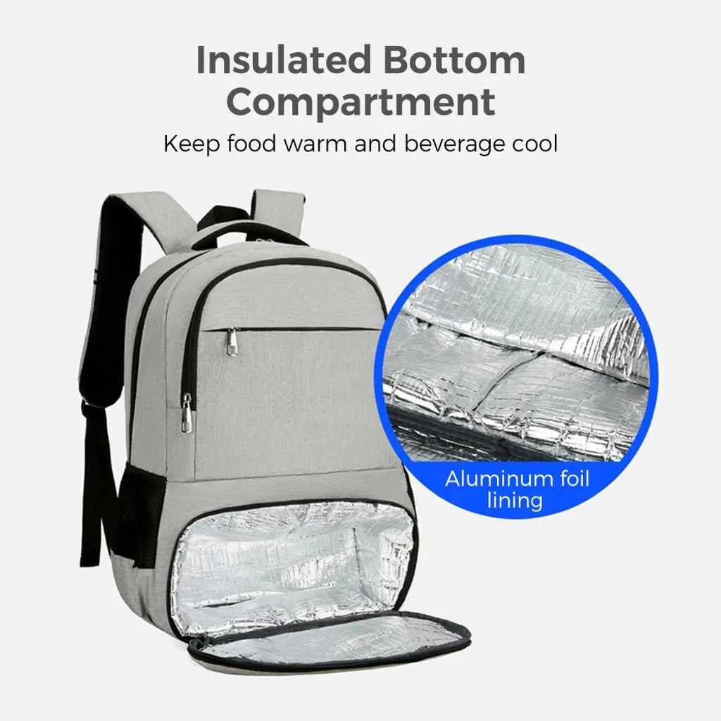 Rucsac din poliester termoizolant cu compartiment frigorific (lunch box), buzunar pentru laptop 15.6-inch, port USB extern, rezistent la apa, negru, K0255-0810-CDCJ57856