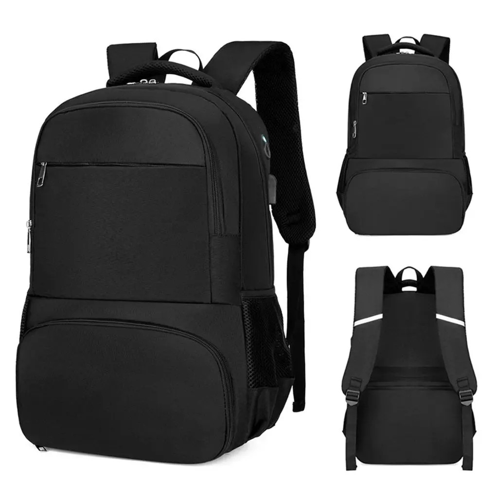 Rucsac din poliester termoizolant cu compartiment frigorific (lunch box), buzunar pentru laptop 15.6-inch, port USB extern, rezistent la apa, negru, K0255-0810-CDCJ57856