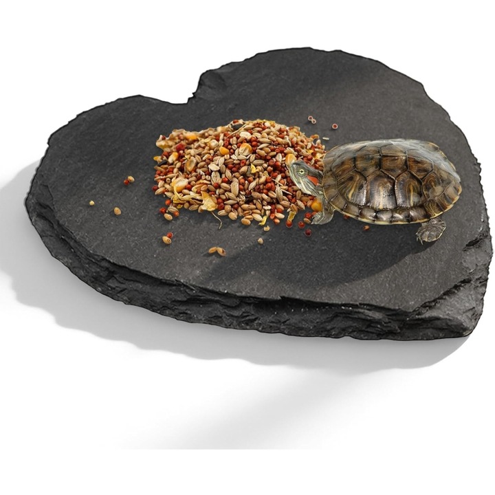 Platforma pentru reptile din sist natural in forma de inima, anti-alunecare, 10 x 10 cm, gri inchis