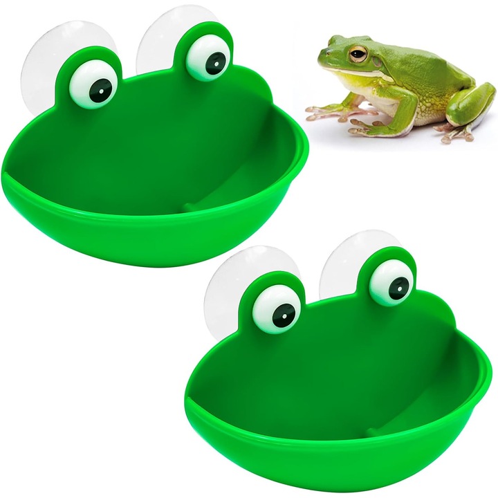 Set 2 boluri de hranire pentru reptile, emag-xwx-260811114, in forma de broasca cu ventuza, din plastic non-toxic, verde