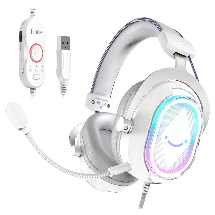 Căști de gaming profesionale Fifine H13W 7.1 + microfon (alb) [USB]