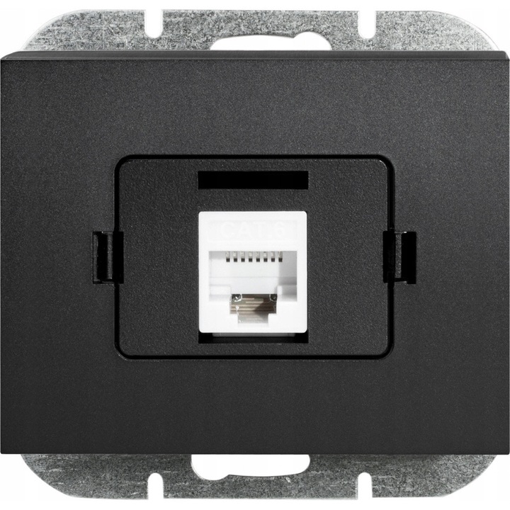 Priza retea RJ45 Onyx neecranata Cat5, negru mat