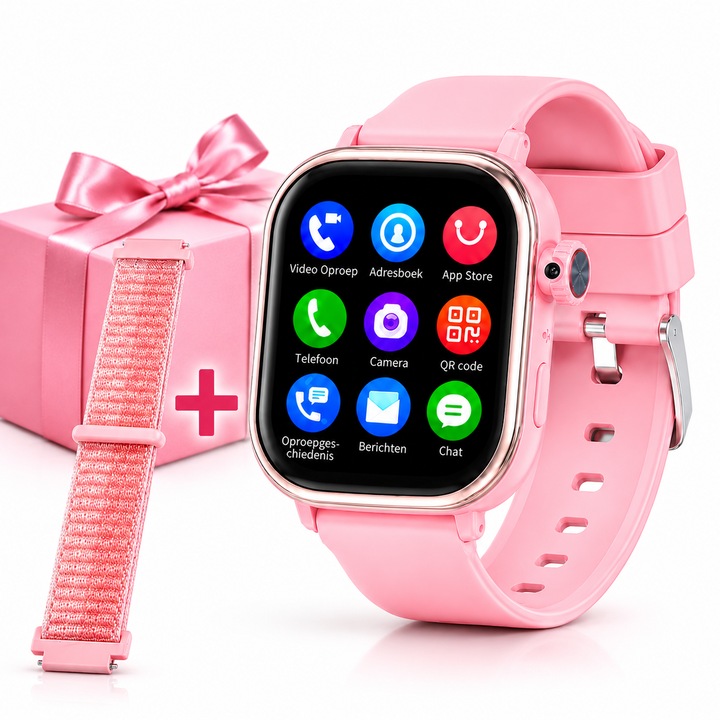 Ceas Smartwatch 4G pentru Copii MAUEX Y86 MAX, GPS in Timp Real, Apel Video si Vocal, Buton SOS, Contacte Aprobate, Nano SIM, Ecran AMOLED 1, 83”, Camera Rotativa 180°, Wi-Fi/LBS, 2 GB RAM + 16 GB, Control Parental YQT SMART, Roz, Curea Nailon