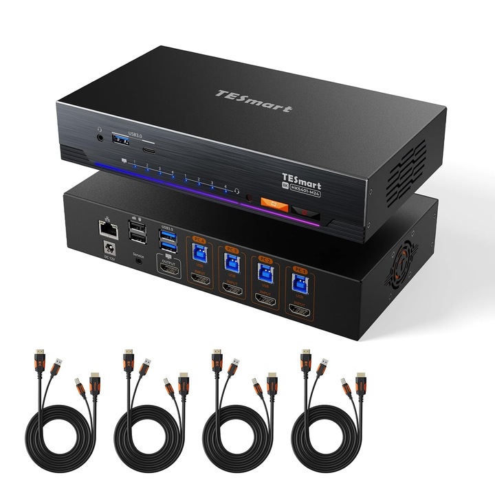 TESmart 8K 60Hz KVM kapcsoló 4 PC 1 monitorhoz, USB 3.0, 4 HDMI port