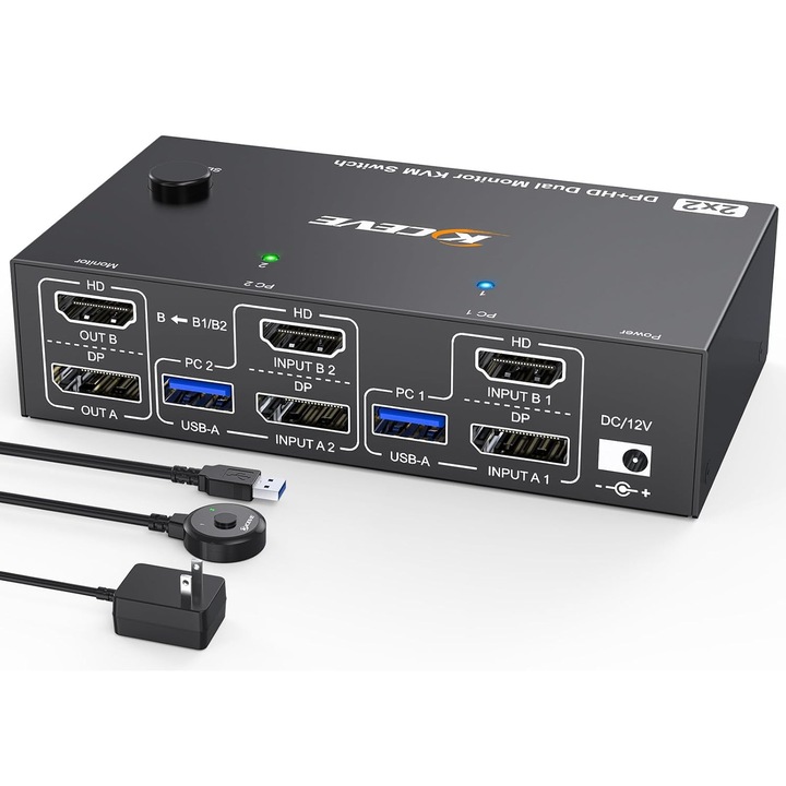 KVM kapcsoló 2 PC 2 monitor 8K DP HDMI USB 3.0