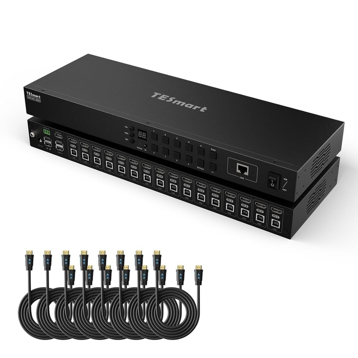 TESmart KVM kapcsoló 16 portos 4K 30Hz UHD, rackbe szerelhető