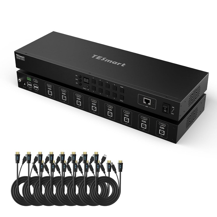 TESmart 8 portos HDMI 4K 30Hz KVM kapcsoló, rackbe szerelhető, 8 PC