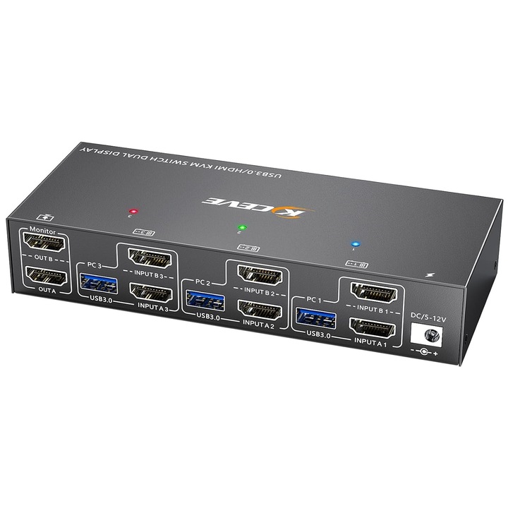 KVM HDMI kapcsoló 3 PC 2 monitor 4K@60Hz USB 3.0 EDID