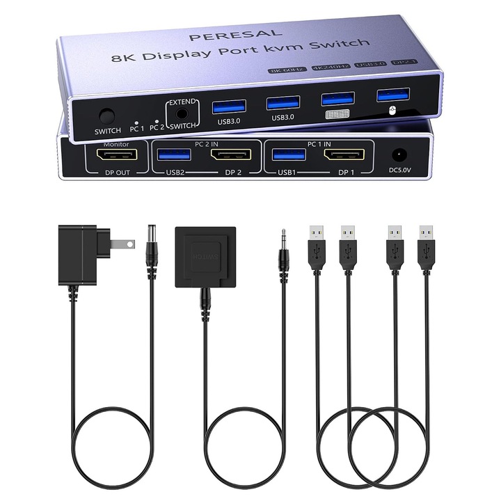 KVM DisplayPort 8K 2:1 kapcsoló 4 USB 3.0 porttal