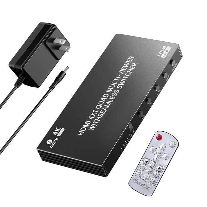 HDMI 4x1 KVM20 4K kapcsoló távirányítóval, 4 bemenet 1 kimenet