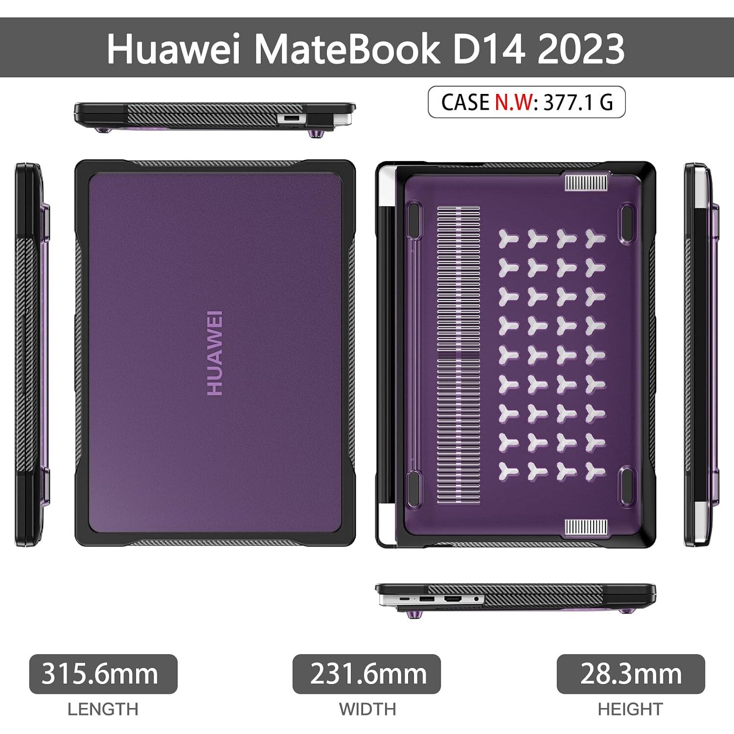 Carcasa Dura Huawei MateBook D14 2023, Protectie 360°, Rosu
