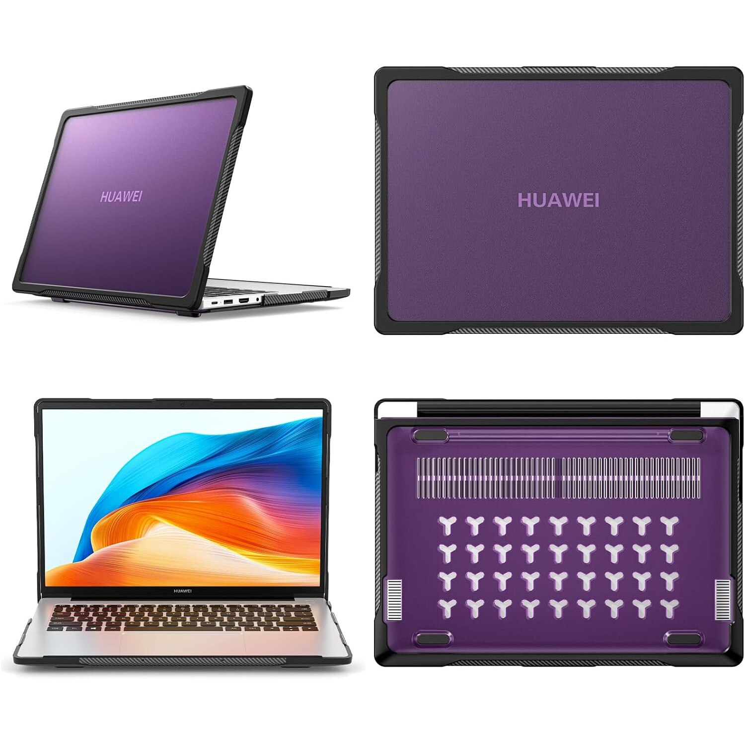 Carcasa Dura Huawei MateBook D14 2023, Protectie 360°, Rosu