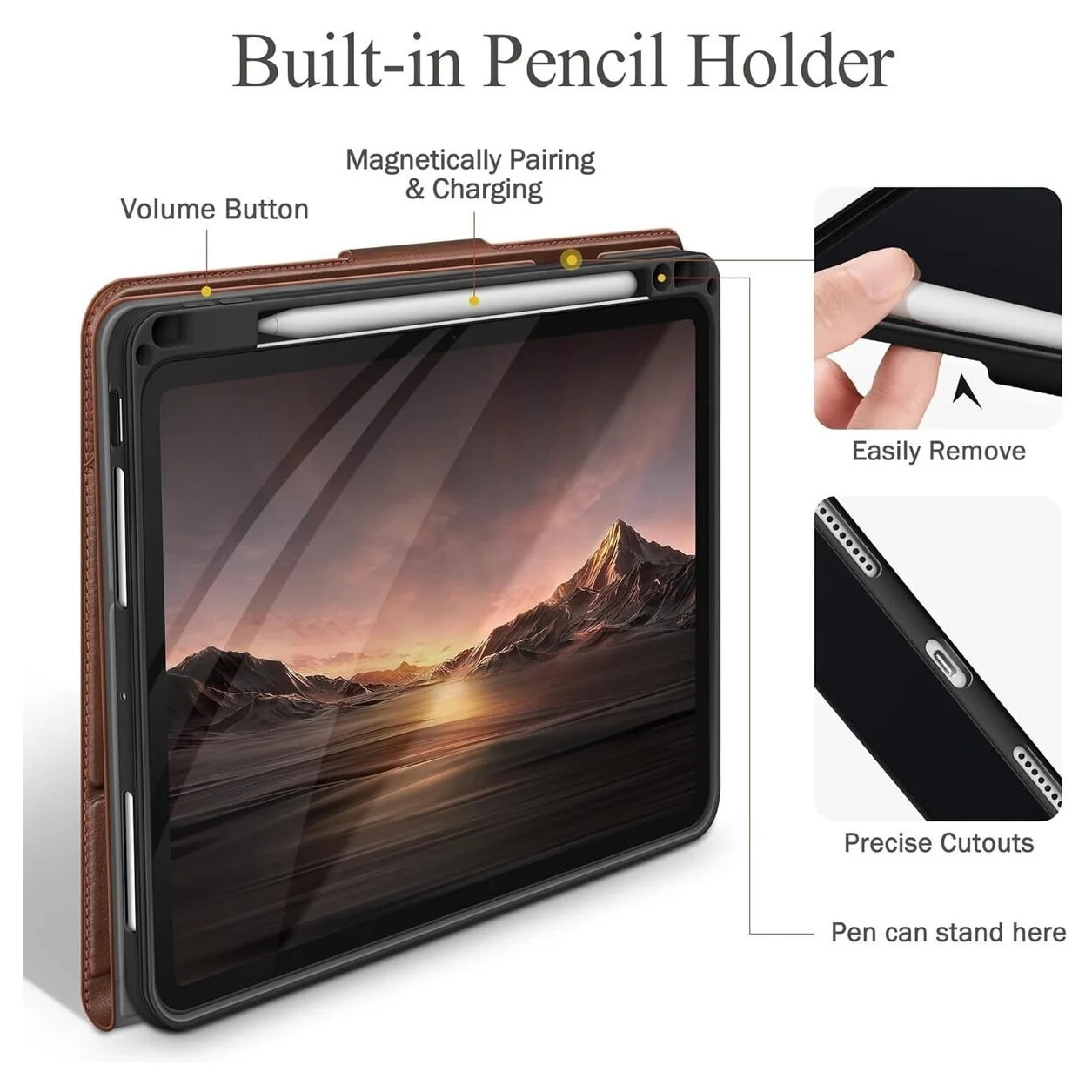 Carcasa pentru iPad Pro 13 Inch (M5/M4) 2025/2024, cu suport pentru creion si buzunar, multiple unghiuri de vizualizare