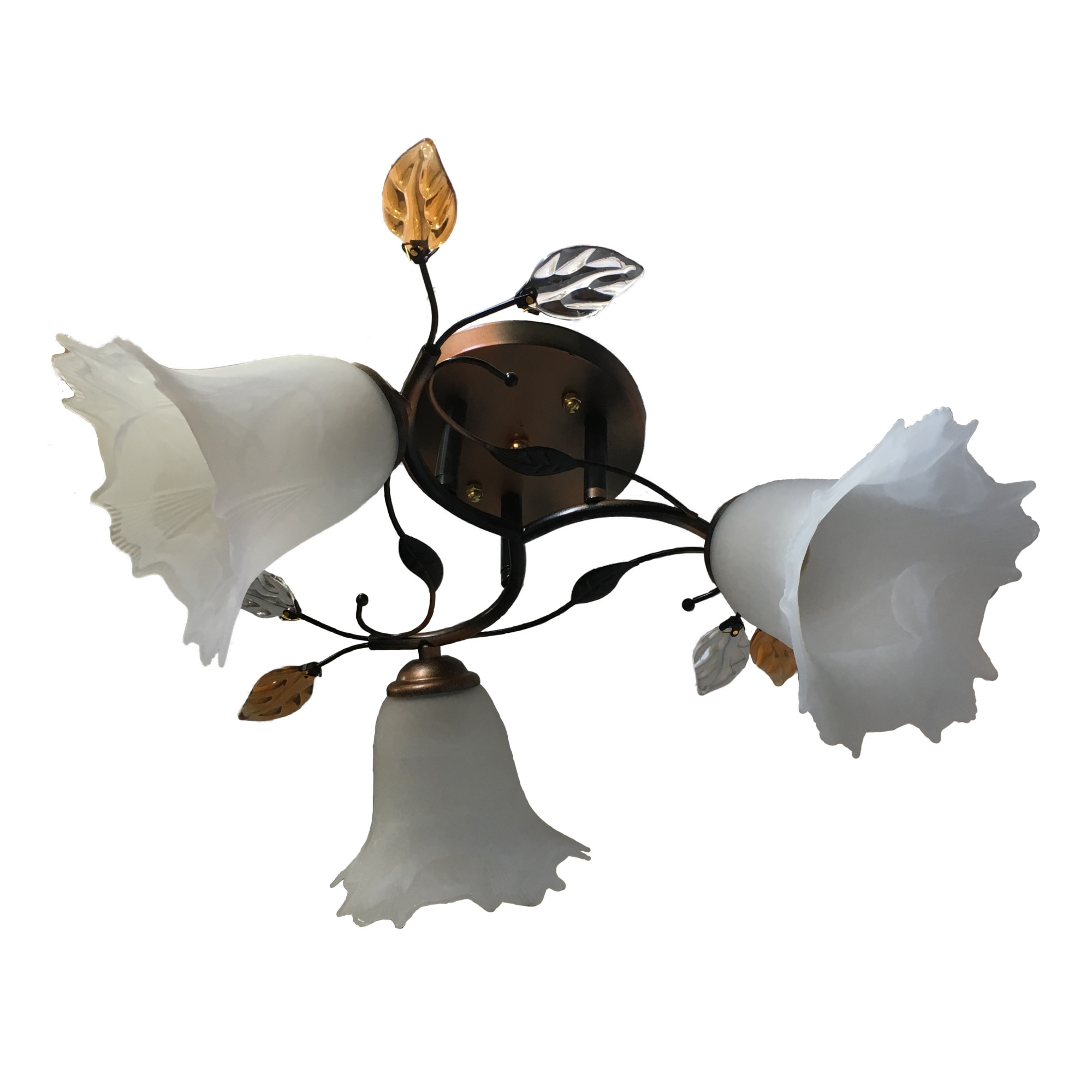 Lustra sfy 8930/3, 3*e27 60w, schelet maroniu cu galben, abajur alb