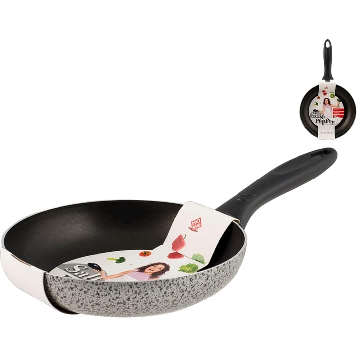 Home Salt Peper Tapadásmentes Serpenyő, 20 cm, Alumínium, Fekete/Szürke