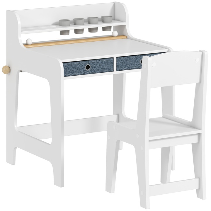 Birou si Scaun pentru Copii, AIYAPLAY, MDF, 62, 8 x 55, 6 x 73, 8 cm, Alb