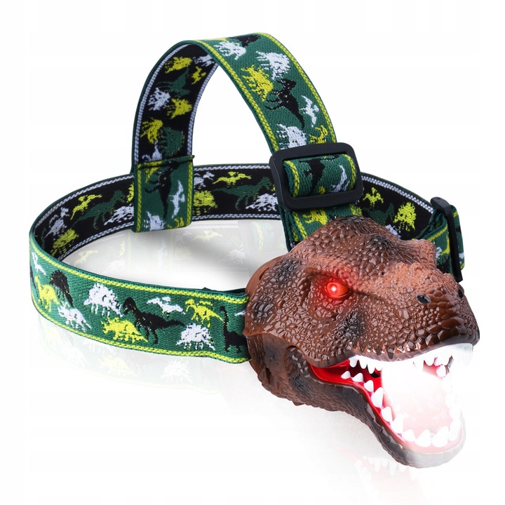Gyermek fejlámpa, Pan i Pani Gadżet, T-Rex dinoszaurusz, USB, 2 világítási mód, 150g