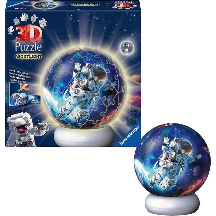 Puzzle 3D Ravensburger Astronaut cu Lumina LED - Cadou Spatiu Copii
