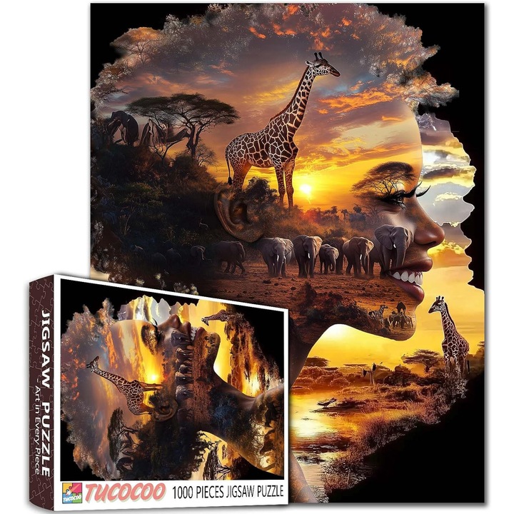 Puzzle 1000 Piese Adulti Elefant Girafa Arborele Vietii Arta Africana