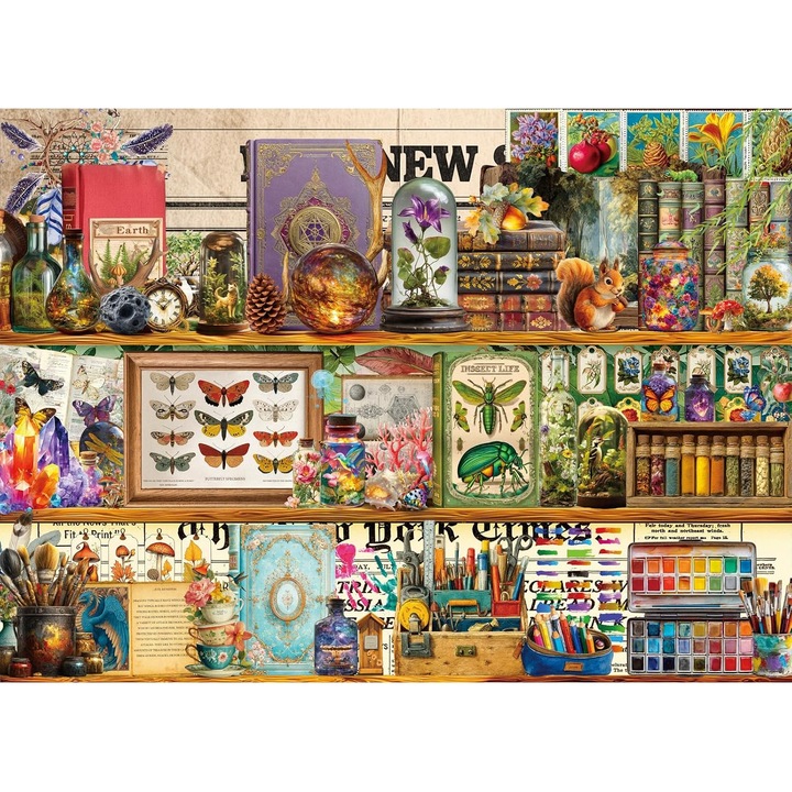 Puzzle 1000 Piese HUADADA, Raft de Carti Vintage, Cadou Interactiv