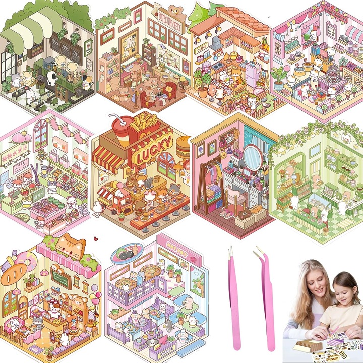 Set Autocolante 3D DIY Casa, Terapie Miniatura, Relaxare Stres