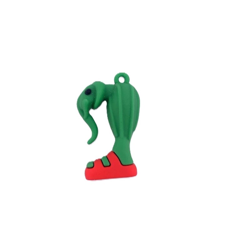 Breloc de Chei din Silicon, Leski, Figurina Brainrot Elefant Cactus Lirili Larila, 4 cm, Verde/Rosu