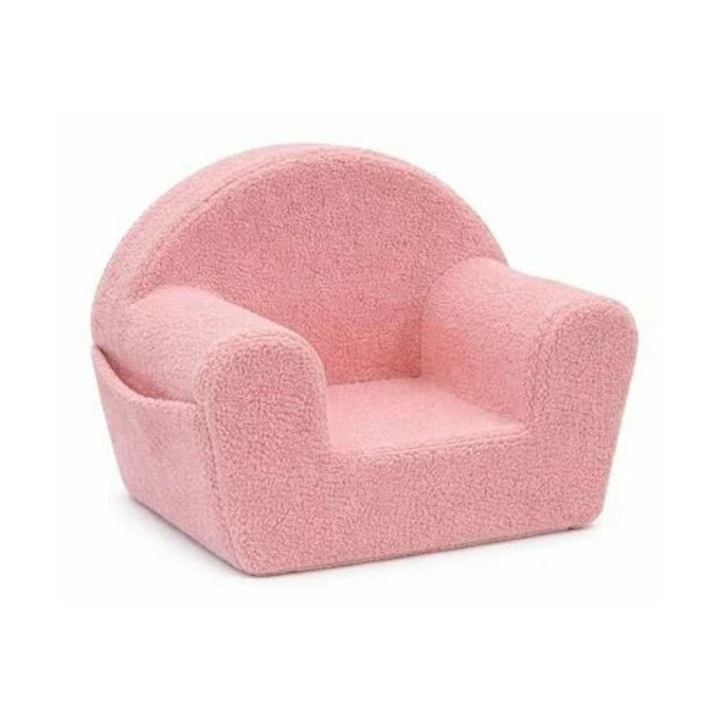 Fotoliu din burete, New Baby, Pentru copii, Cu buzunar lateral, Cu Husa detasabila, Din materiale certificate Oeko Tex Standard 100, Teddy Pink