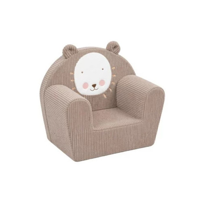 Fotoliu din burete, New Baby, Pentru copii, Din tesatura de catifea reiata, Cu husa detasabila, Materiale certificate Oeko Tex Standard 100, Leu