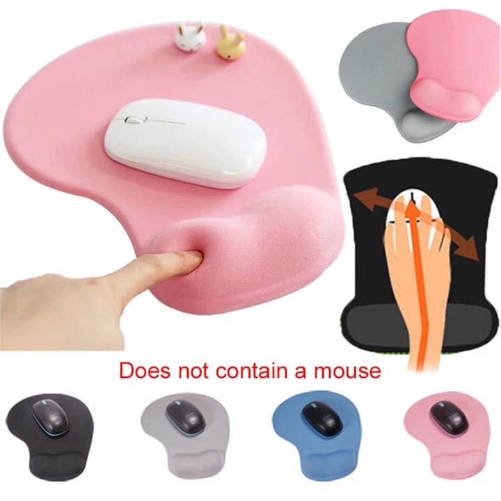 Covoras pentru mouse YANYXR BCS2947080, silicon ergonomic antiderapant cu suport pentru incheietura, roz, 21 x 24 cm