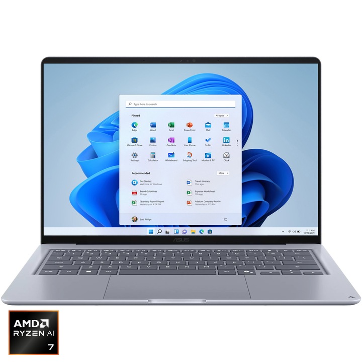 Laptop ASUS Zenbook 14 UX3480KA cu procesor AMD Ryzen™ AI 7 345 pana la 4.6GHz, 14'', Full HD, OLED, Touch, 16GB LPDDR5X RAM, 512GB SSD, AMD Radeon™ Graphics, Windows 11 Home, Arctic Blue