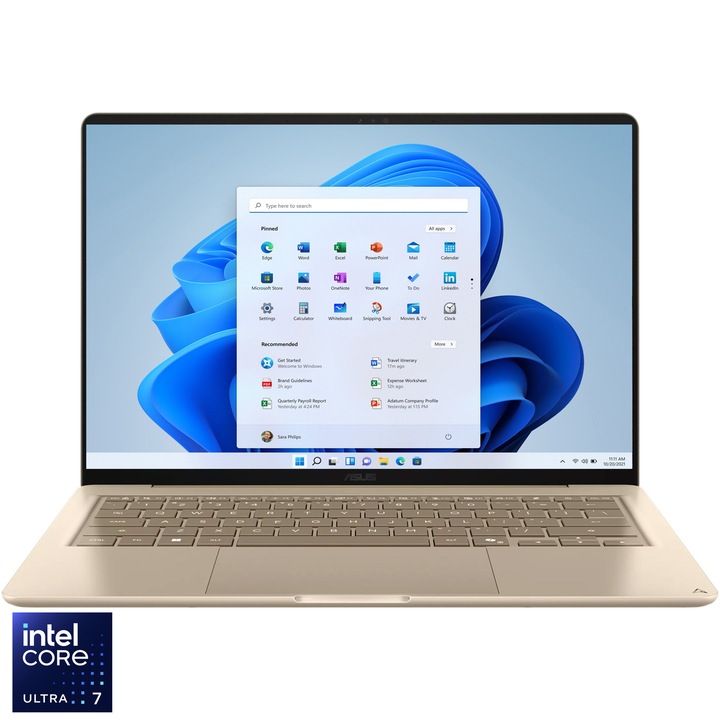 Laptop ASUS Zenbook 14 UX3480AA cu procesor Intel® Core™ Ultra 7 355 pana la 4.7GHz, 14'', Full HD, OLED, Touch, 16GB LPDDR5X RAM, 512GB SSD, Intel® Graphics, Windows 11 Home, Komodo Coral