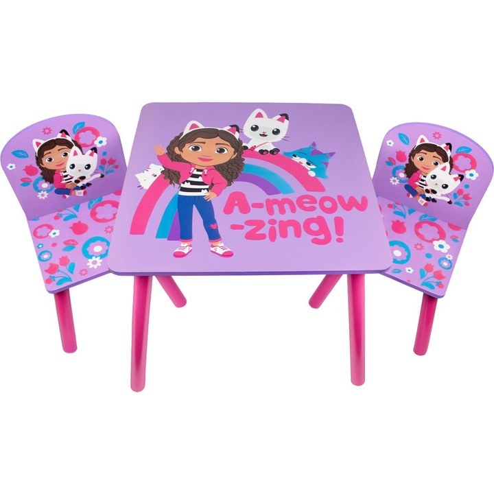 Set masa si scaune pentru copii, multicolor, Gabby's Dollhouse