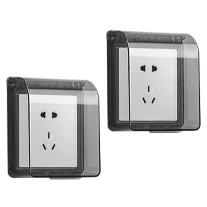 Capac protectie pentru priza tip 86 MIGJJ-081103747, rezistent la apa, autoadeziv, transparent fumuriu, set 2 buc