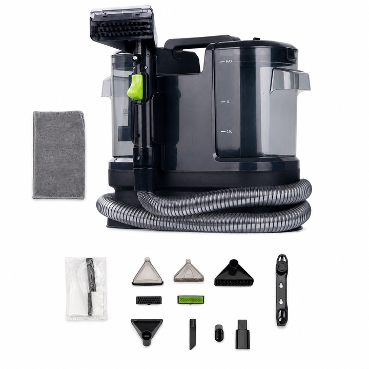 Aspirator cu Spalare si Abur Valoria 500 W, Curatare cu apa rece/calda, Abur, multiple accesorii, 15K Pa, Autocuratare, Eliminare Bacterii, Acarieni, Canapea, Mocheta, Geamuri, Bucatarie, Auto